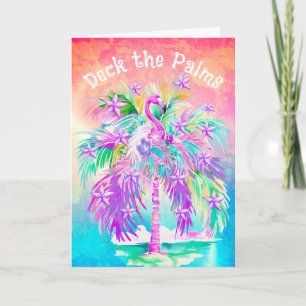 Pink Flamingos Christmas Palm Tree Personalisiert Karte