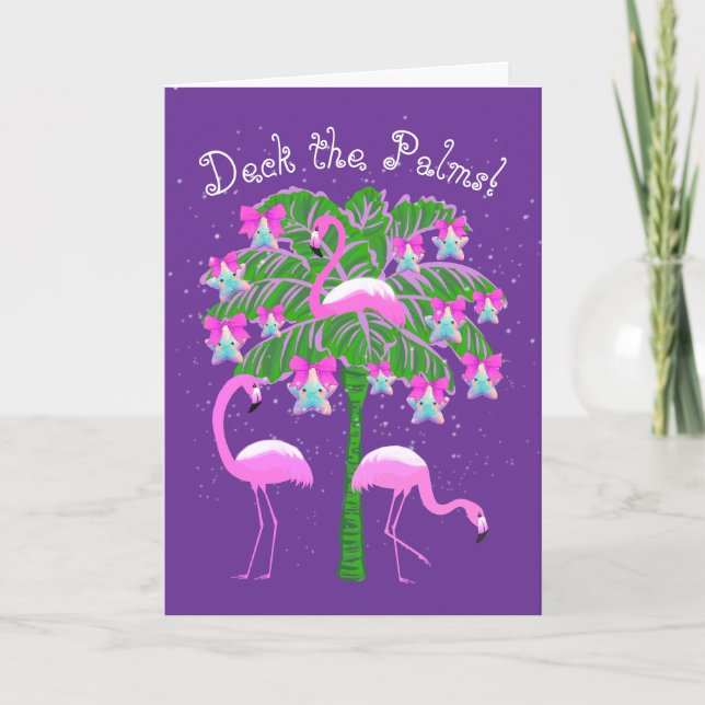 Pink Flamingos Christmas Palm Tree Personalisiert Karte (Vorderseite)