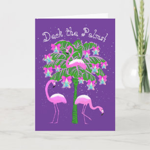 Pink Flamingos Christmas Palm Tree Personalisiert Karte