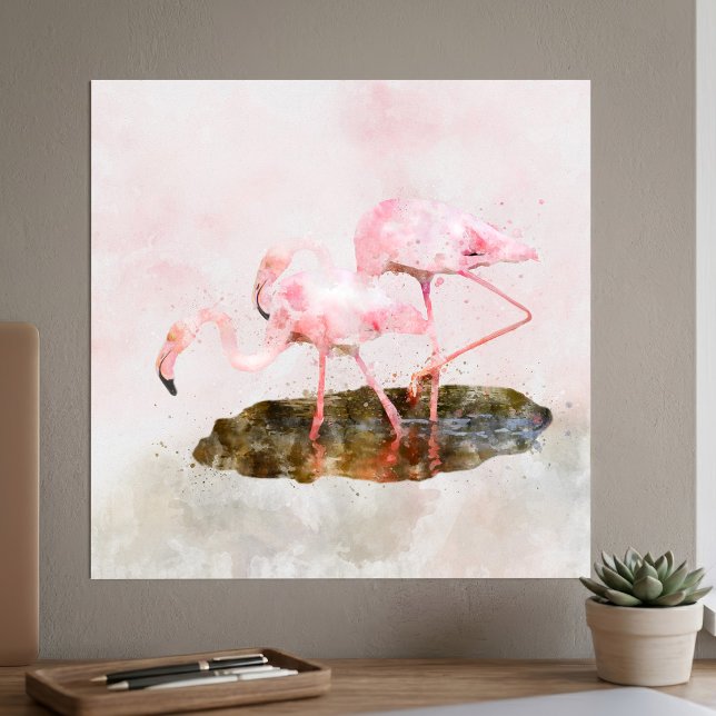 Pink Flamingos Companiship Watercolor Poster (Pink Flamingos Companionship in Watercolor Art. Poster)
