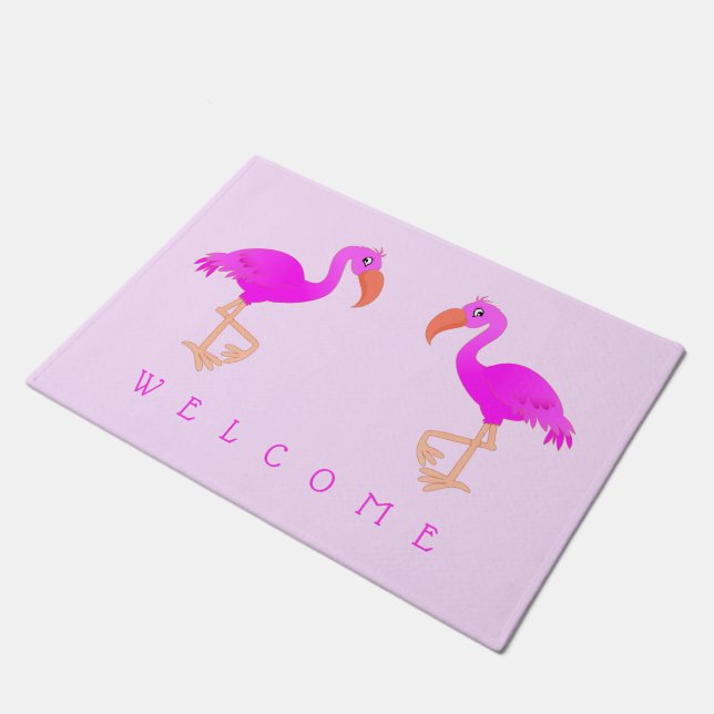 Pink Flamingos Doormat - Willkommen - Ihre Farben Fußmatte (Schrägansicht)