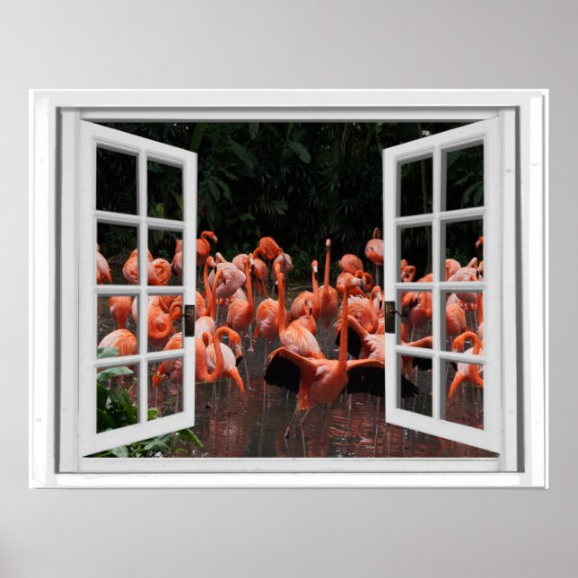 Pink Flamingos Fake Window View Poster (Vorne)