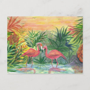 Pink Flamingos Florida Kunst Postkarte