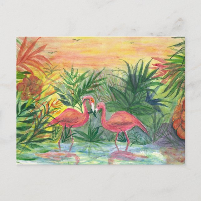 Pink Flamingos Florida Kunst Postkarte (Vorderseite)