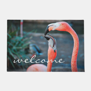 Pink Flamingos Foto Begrüßungsschrift Modernes Sti Fußmatte