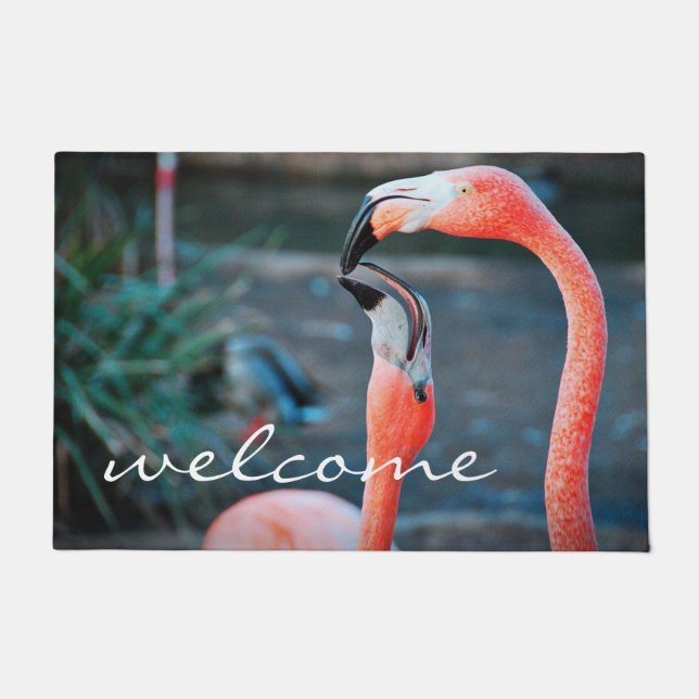 Pink Flamingos Foto Begrüßungsschrift Modernes Sti Fußmatte (Vorderseite)