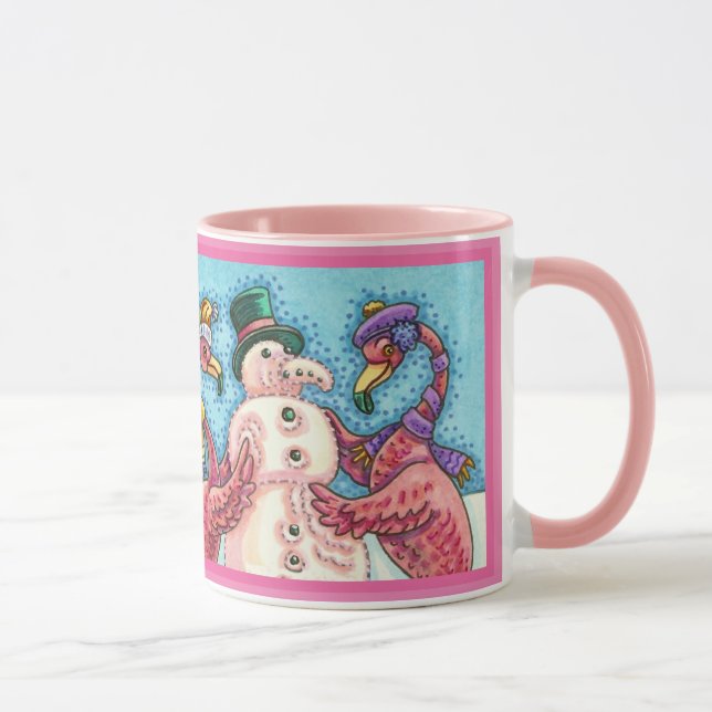 Pink Flamingos Gebäude Snowman CHRISTMAS Tasse (Rechts)