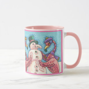 Pink Flamingos Gebäude Snowman CHRISTMAS TASSE