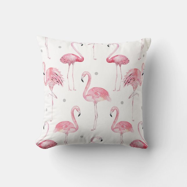 Pink Flamingos Gray Polka Dots Chic Minimal Custom Kissen (Vorderseite)