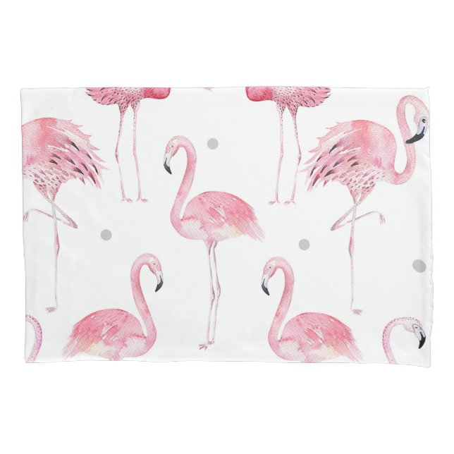 Pink Flamingos Gray Polka Dots Chic Minimal Custom Kissenbezug (Vorderseite)