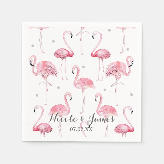 Pink Flamingos Gray Polka Dots Chic Muster Party Serviette (Vorderseite)