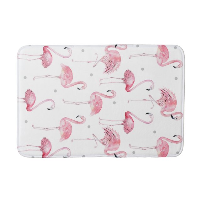 Pink Flamingos Gray Polka Dots Chic Tropical Badematte (Vorderseite)