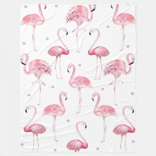Pink Flamingos Gray Polka Dots Muster Fleecedecke (Vorderseite)