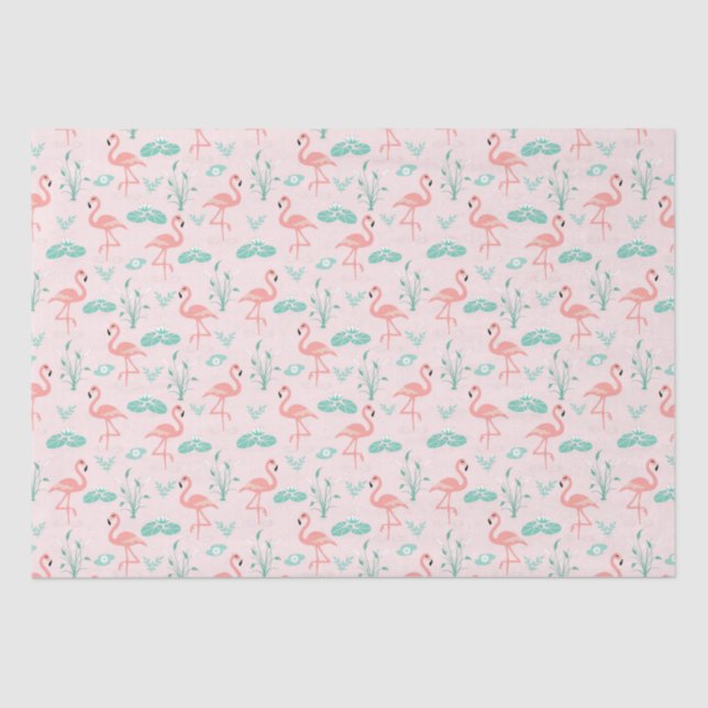 Pink Flamingos Green Palm Blätter Tropical Seidenpapier (Vorderseite)