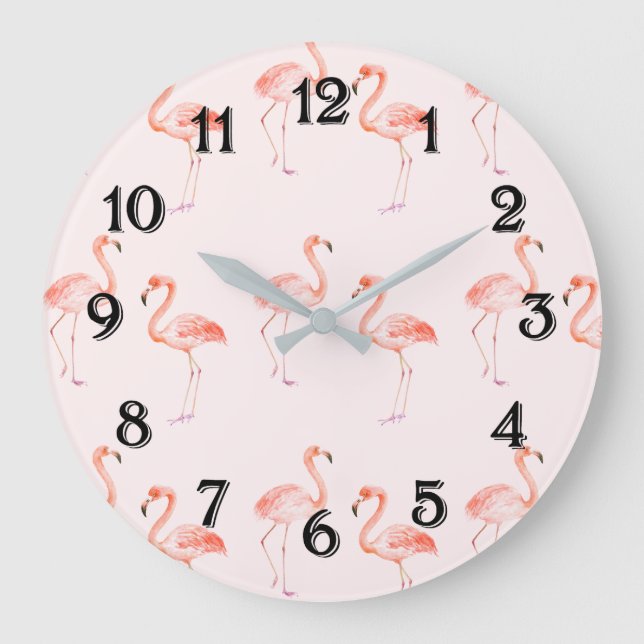 Pink Flamingos Große Wanduhr (Vorderseite)