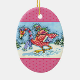 PINK FLAMINGOS HEADH SÜD FÜR WINTER, CHRISTMAS KERAMIK ORNAMENT
