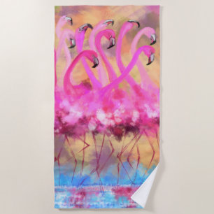 Pink Flamingos Liebe Dance - Original Art Malerei Strandtuch