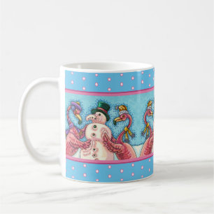 PINK FLAMINGOS MACHEN SNOWMAN, FUNNY CHRISTMAS VÖG KAFFEETASSE