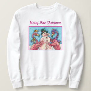 PINK FLAMINGOS MACHEN SNOWMAN, FUNNY CHRISTMAS VÖG SWEATSHIRT