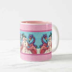 PINK FLAMINGOS MACHEN SNOWMAN, FUNNY CHRISTMAS VÖG ZWEIFARBIGE TASSE