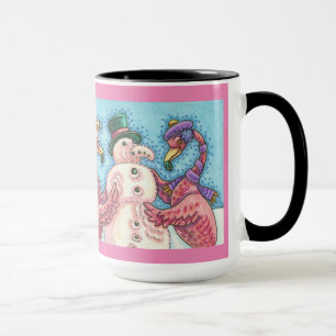 Pink Flamingos Making Snowman CHRISTMAS TASSE Groß