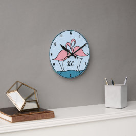Pink Flamingos Monogram Art oder Custom Foto Wall Runde Wanduhr