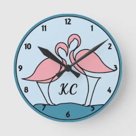 Pink Flamingos Monogram Art oder Custom Foto Wall Runde Wanduhr