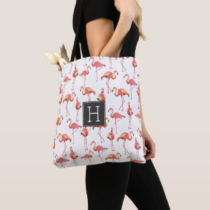 Pink Flamingos Monogram Pattern Tasche