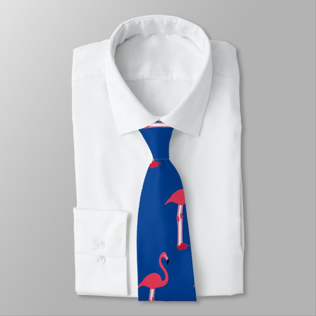 Pink Flamingos Neck Tie in Blue - HAMbWG Krawatte (Gebunden)