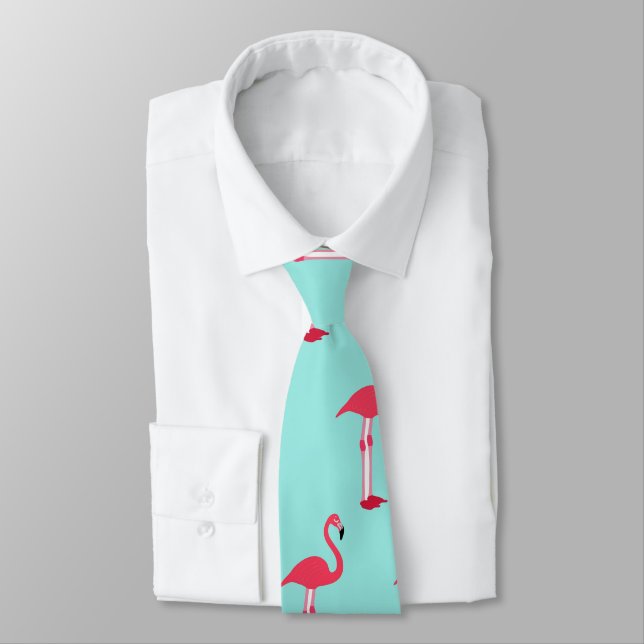 Pink Flamingos Neck Tie in Mint Green - HAMbWG Krawatte (Gebunden)