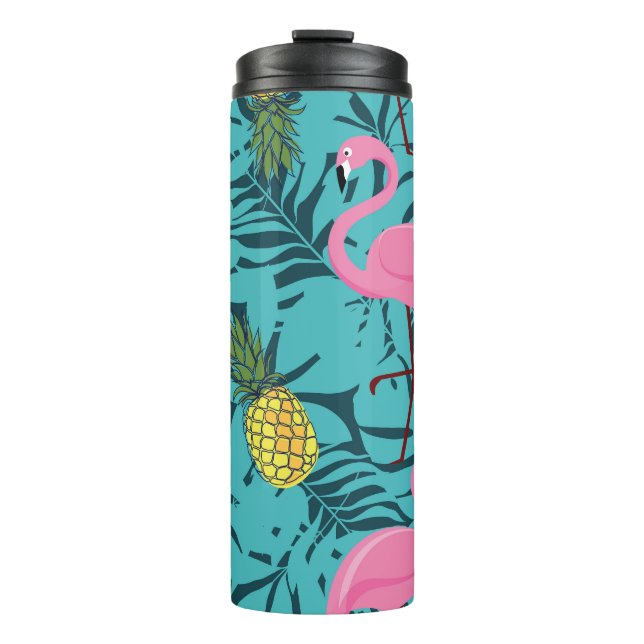 Pink Flamingos Palm: Exotic Hawaii Thermosbecher (Vorderseite)