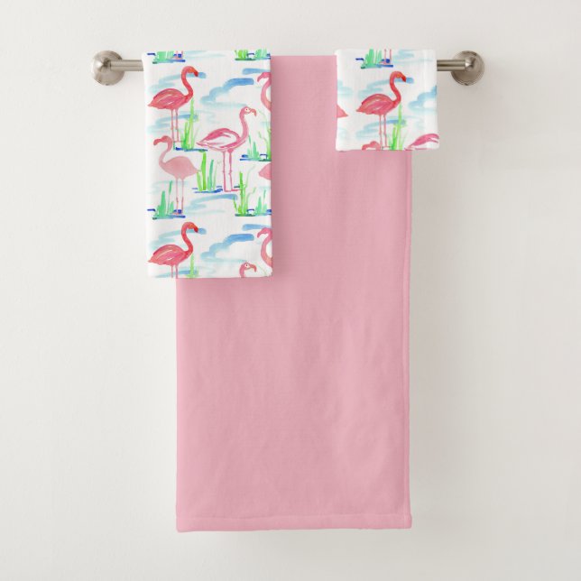 Pink Flamingos Pond Birds Badhandtuch Set (Insitu)