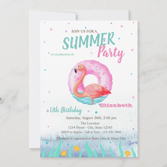 Pink Flamingos Pool Float Geburtstagsfeier Einladung (Vorderseite)