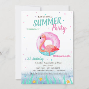Pink Flamingos Pool Float Geburtstagsfeier Einladung