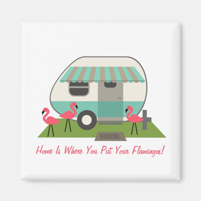 Pink Flamingos & Retro Camper Magnet (Vorne)
