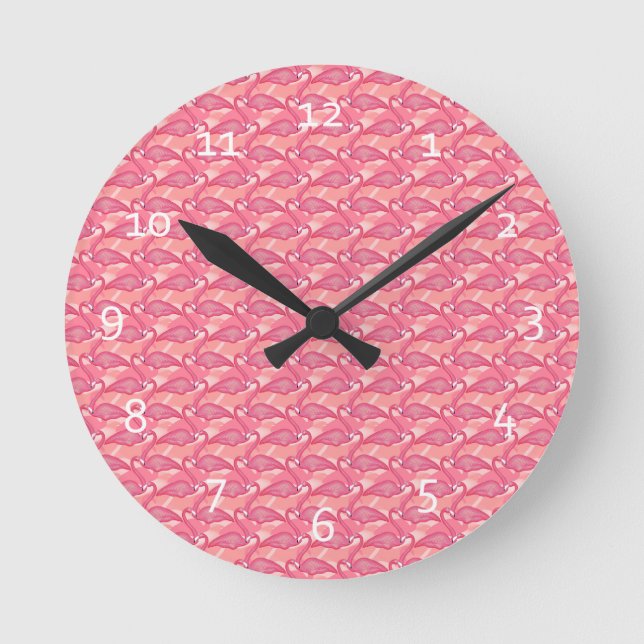 Pink Flamingos Runde Wanduhr (Vorderseite)