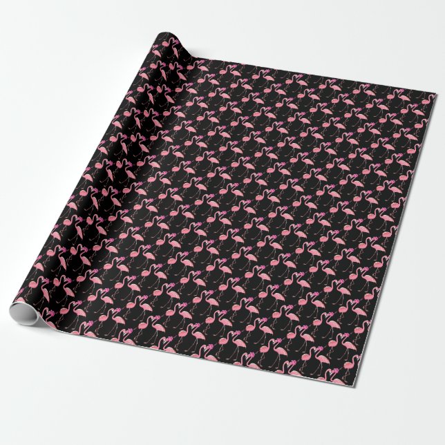 Pink Flamingos: Schwarzer Hintergrund Vintag Geschenkpapier (Ungerollt)