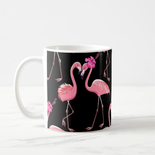 Pink Flamingos: Schwarzer Hintergrund Vintag Kaffeetasse (Links)