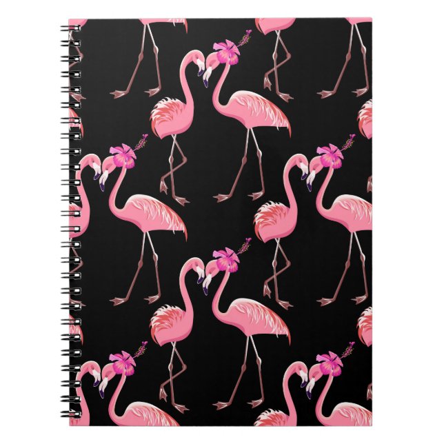 Pink Flamingos: Schwarzer Hintergrund Vintag Notizblock (Vorderseite)