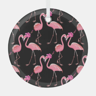 Pink Flamingos: Schwarzer Hintergrund Vintag Ornament Aus Glas