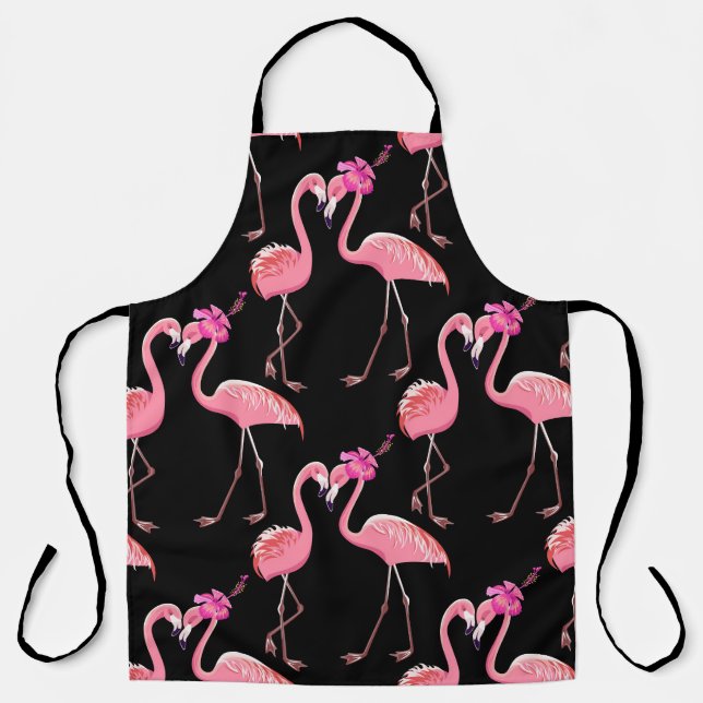 Pink Flamingos: Schwarzer Hintergrund Vintag Schürze (Vorderseite)