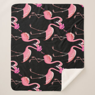 Pink Flamingos: Schwarzer Hintergrund Vintag Sherpadecke