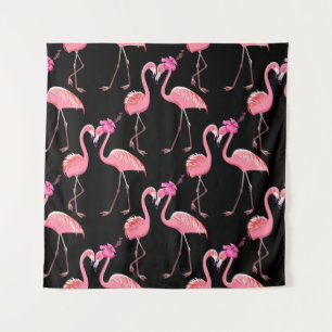 Pink Flamingos: Schwarzer Hintergrund Vintag Wandteppich