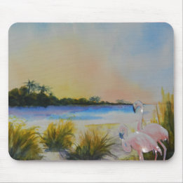 Pink Flamingos Tropical Island Mousepad