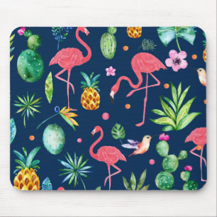 Pink Flamingos & Tropical Leafen & Blume Muster Mousepad