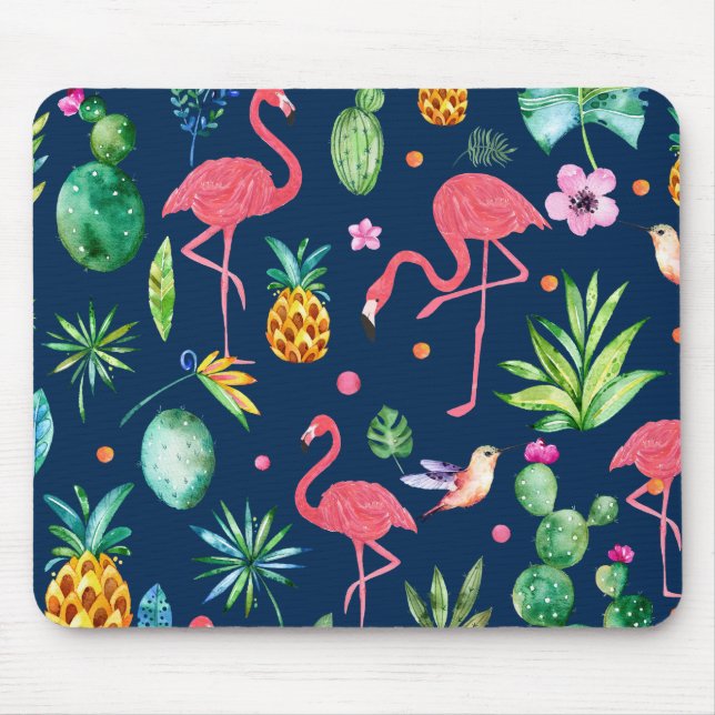 Pink Flamingos & Tropical Leafen & Blume Muster Mousepad (Vorne)