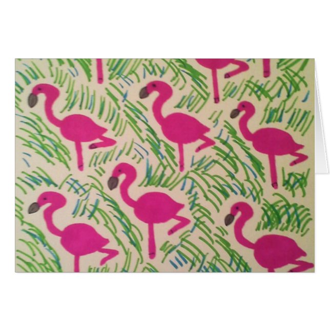 Pink Flamingos Tropical Pattern Grußkarte (Vorderseite (Horizontal))