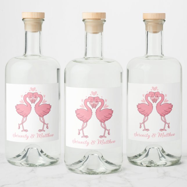 Pink Flamingos Tropical Summer Beach Wedding Alkoholflaschenetikett (Flaschen)