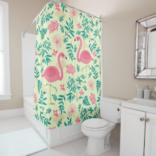 Pink Flamingos und tropische Blume Muster Duschvorhang