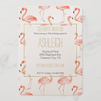 Pink Flamingos Watercolor Einladung
